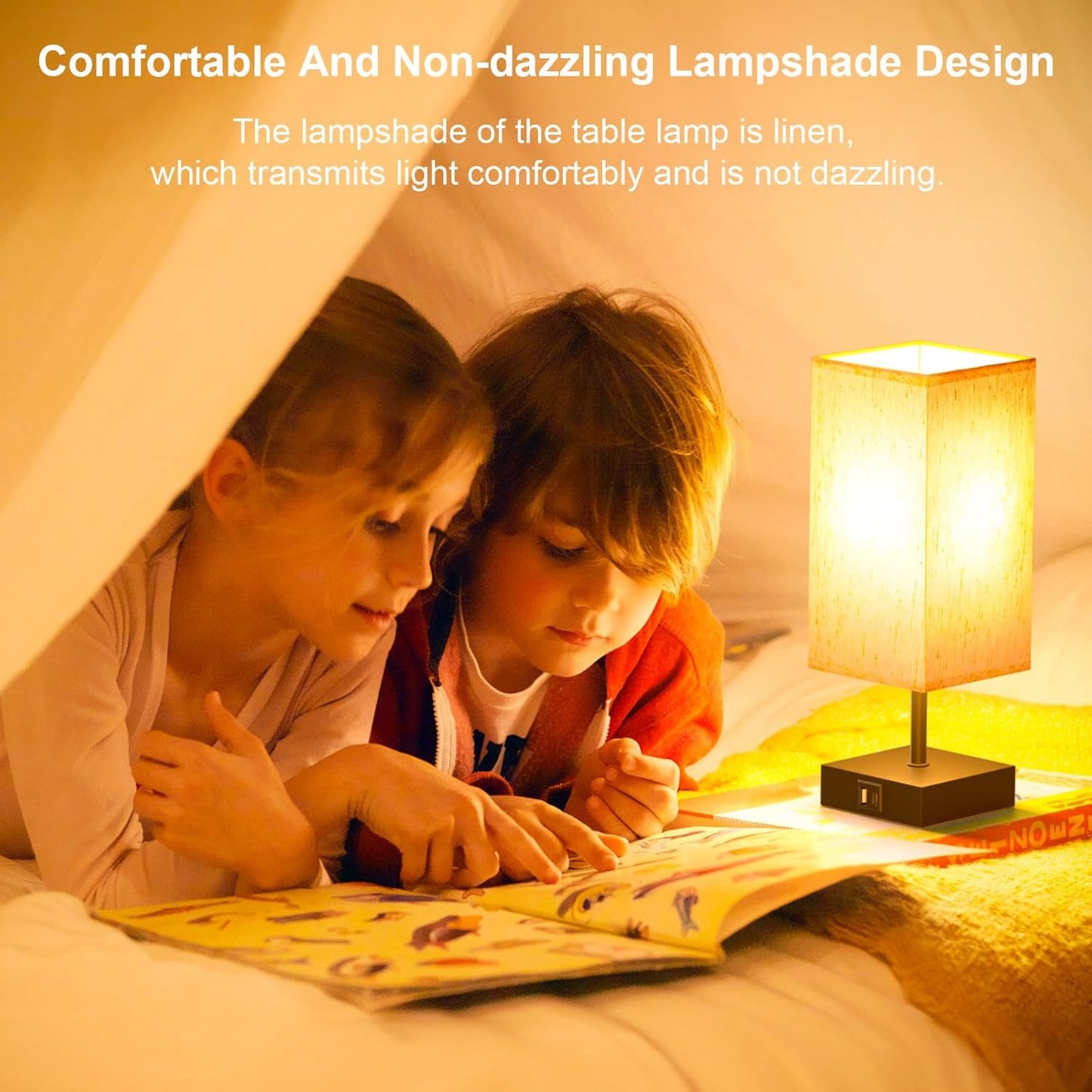 Bedside Table Lamp Touch Control with USB A+ C Nightstand Lamps | Small Lamp for Bedroom, 3 Way Dimmable for Home Living Room, LED Bulb Included, Upgraded Fabric Shade