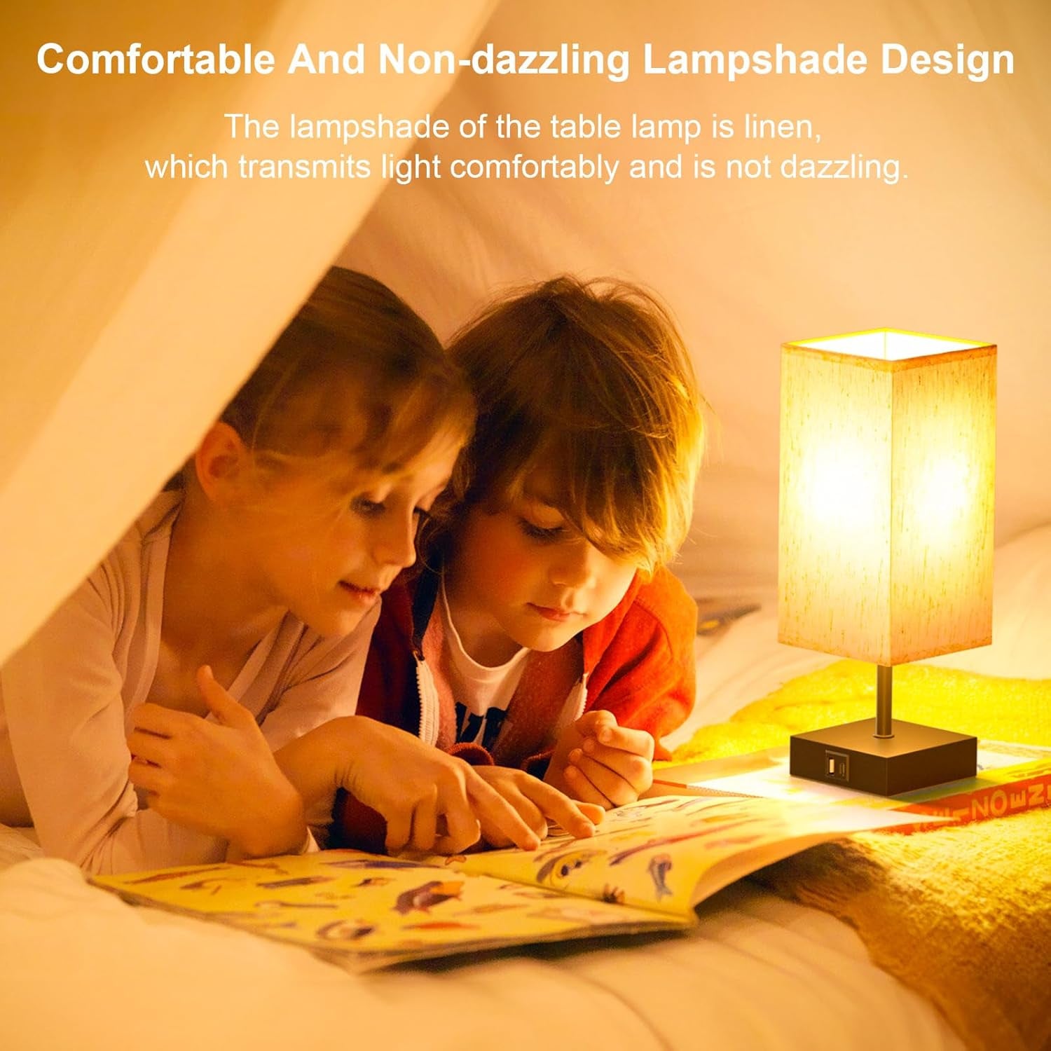 Bedside Table Lamp Touch Control with USB A+ C Nightstand Lamps | Small Lamp for Bedroom, 3 Way Dimmable for Home Living Room, LED Bulb Included, Upgraded Fabric Shade