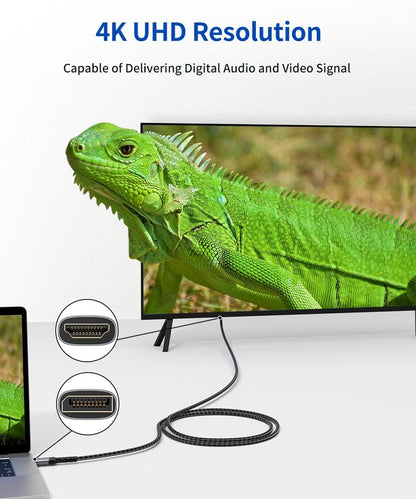 Displayport to HDMI Cable 10FT 4K@30Hz, DP Source to HDMI Display,Uhd | Uni Directional,1440P/2K@60Hz for Dell Monitor Projector Desktop AMD NVIDIA Lenovo HP, Nylon Braided HDTV Cord