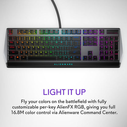Low-Profile RGB Gaming Keyboard AW510K, Alienfx per Key RGB LED Color Backlighting, Media CONTROLS & USB Passthrough, Cherry MX Low Profile Red Switches | USB, Numeric Keypad, Adjustable Height, Media Hot Keys, Dark Side of the Moon, Gaming Ready, AW510K