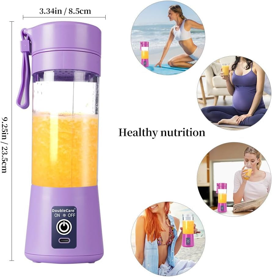 Portable Blender, Electric USB Mini Juicer Blender for Shakes and Smoothies | Six Blades Great for Mixing, Lightweight, 380Ml Travel Blender Cup for Kitchen, Office, Outdoor, Gym or Sports, Purple