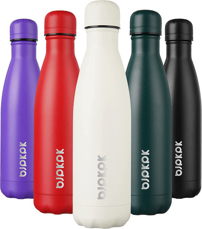 17 Oz Insulated Water Bottle, Stainless Steel Flask, Leak Proof | Double Wall Vacuum, BPA Free, Keeps Hot/Cold, Spill Proof, Sports & Travel, Sweatproof, Angle White