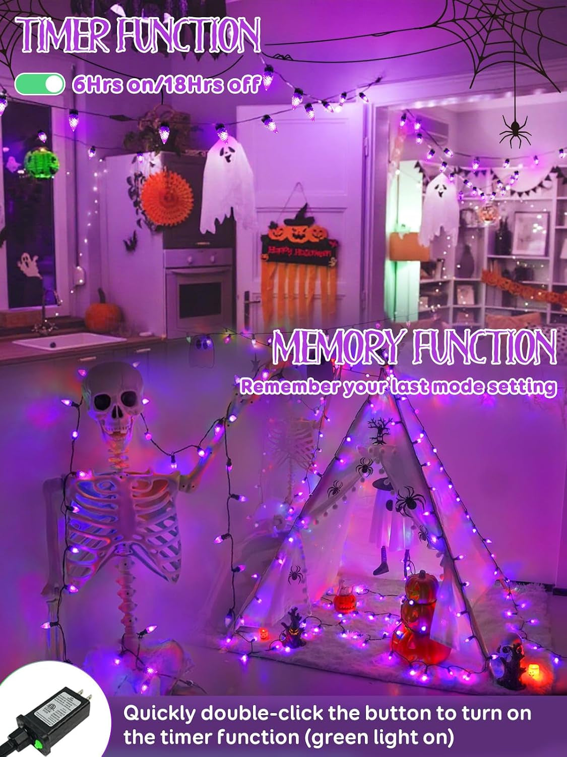 250 LED Linkable C6 Halloween Lights 82FT Purple Halloween Lights Outdoor | Waterproof Twinkle String Lights, Purple Fairy Lights Plug in with 13 Modes & Timer for Halloween Decorations Outdoor Indoor