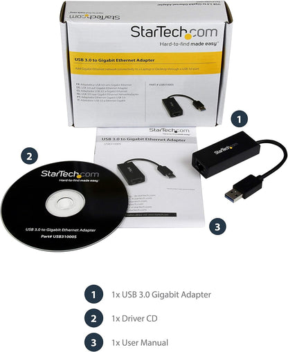 Startech USB 3.0 to Gigabit Ethernet Adapter, USB to RJ45, TAA (USB31000S) | USB 3.0 to 10/100/1000 Gigabit Ethernet LAN Adapter