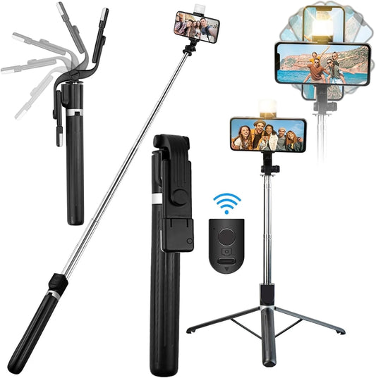 Innotech 62" Phone Tripod & Selfie Stick, Extendable Cell Phone Tripod Stand with Wireless Remote and Phone Holder, Compatible with Iphone Android Phone, Camera