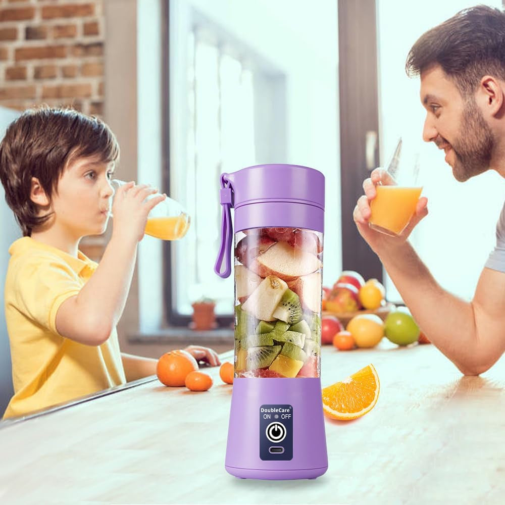 Portable Blender, Electric USB Mini Juicer Blender for Shakes and Smoothies | Six Blades Great for Mixing, Lightweight, 380Ml Travel Blender Cup for Kitchen, Office, Outdoor, Gym or Sports, Purple