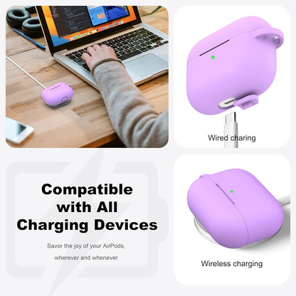 For Airpods Pro 2 Case, Soft Silicone Protective Cover with Keychain and Cleaning Pen, Compatible with Airpods Pro 2Nd/1St Generation, Supports Wireless Charging, Lavender