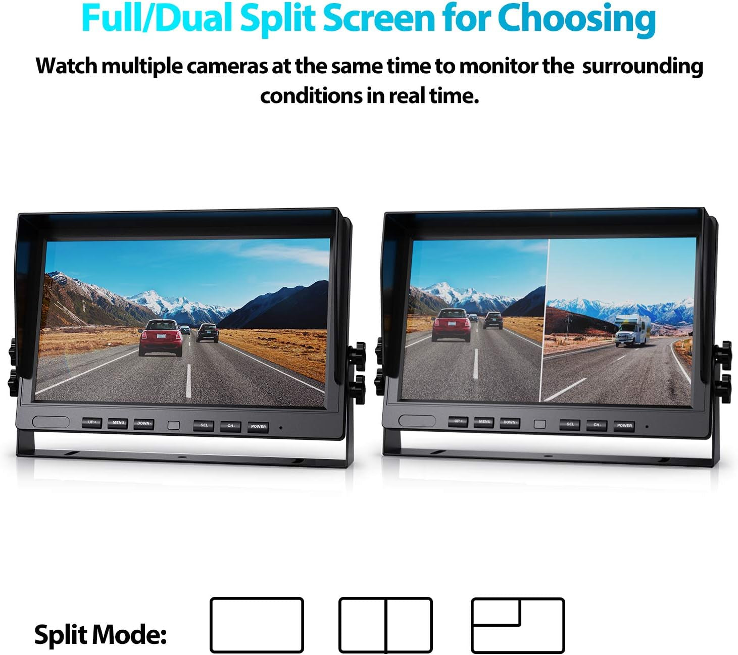 10" HD 1080P Wired Backup Camera with 10" Dual Split Screen Monitor | IP69 Waterproof Rear View Camera Loop Recording Parking Lines Night Vision Easy Install for Truck/Trailer/Rv/Tractor - DY101