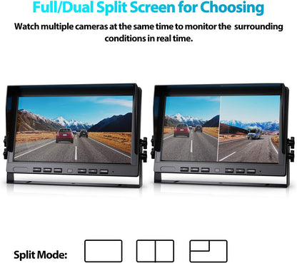 10" HD 1080P Wired Backup Camera with 10" Dual Split Screen Monitor | IP69 Waterproof Rear View Camera Loop Recording Parking Lines Night Vision Easy Install for Truck/Trailer/Rv/Tractor - DY101