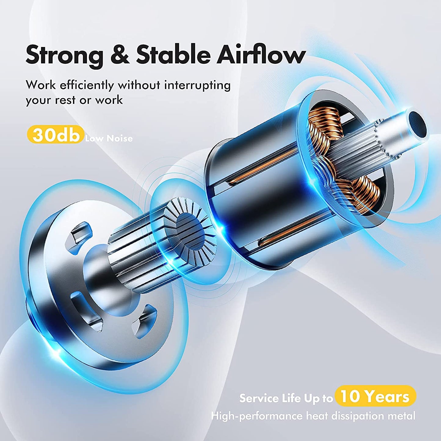Portable Camping Fan, Rechargeable Battery Powered Tent Fans for Camp Hanging, [8-36Hrs Runtime], 9 Inch, Stepless Speed, Powerful&Quiet, for Picnic, Barbecue, Fishing, Travel, Home, Tent