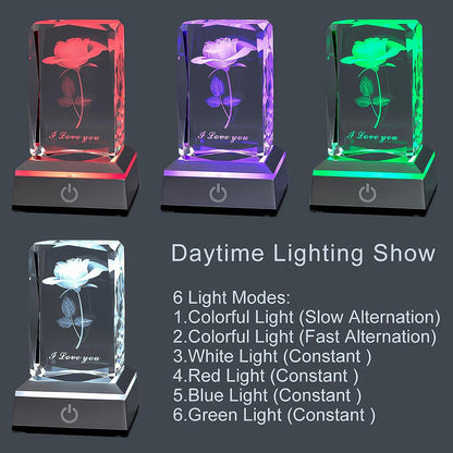3D Rose Crystal Nightlight,Perfect Mothers Day Gifts for Wife Her Mom from Daughter Husband Son，Mother'S Day Ideas Unique Anniversary Birthday Decolamp Presents