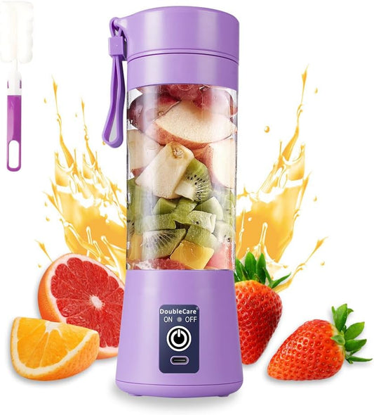 Portable Blender, Electric USB Mini Juicer Blender for Shakes and Smoothies | Six Blades Great for Mixing, Lightweight, 380Ml Travel Blender Cup for Kitchen, Office, Outdoor, Gym or Sports, Purple