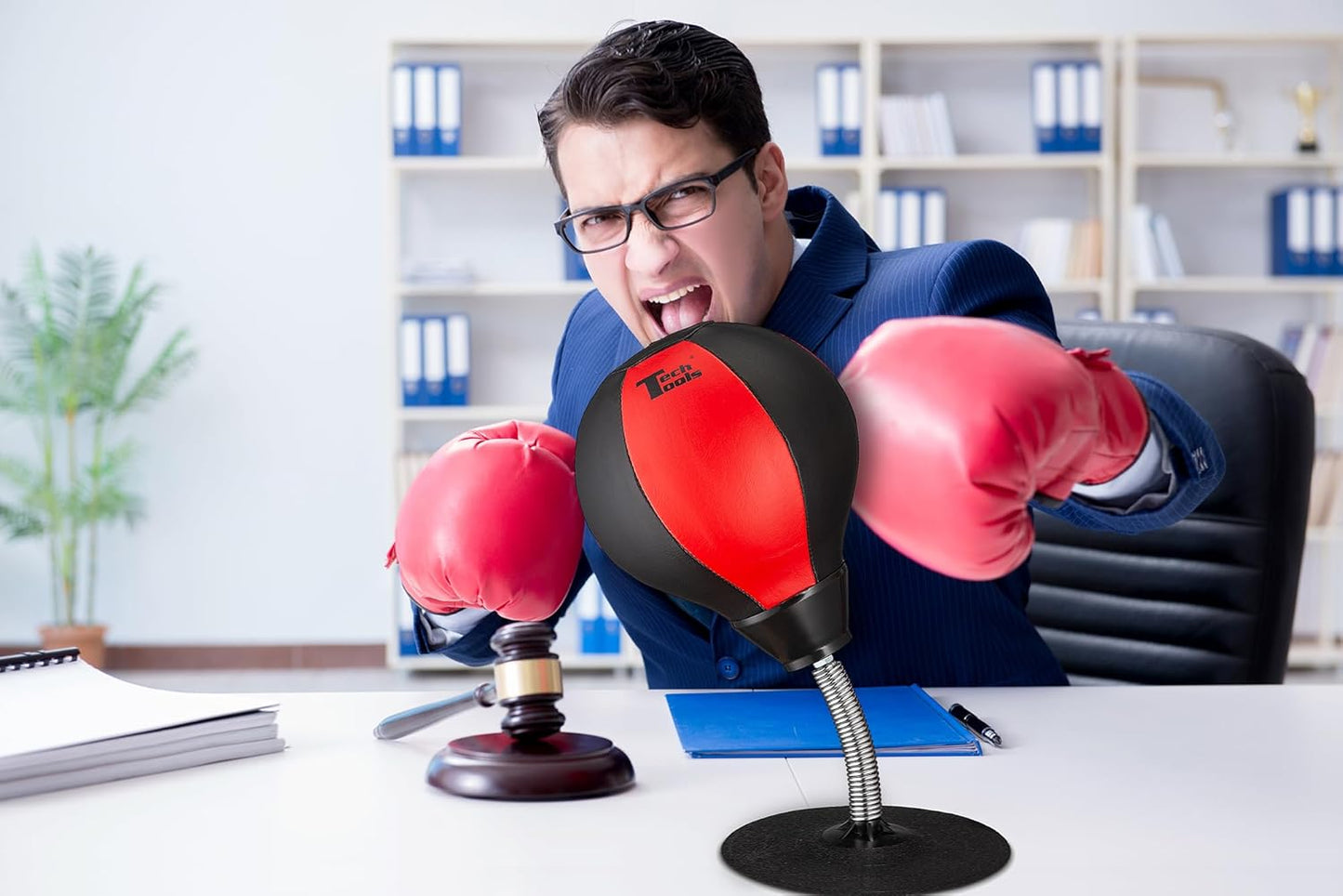 Stress Buster Desktop Punching Bag - Suctions to Your Desk, White Elephant Gifts for Coworker Men and Women, Heavy Duty Stress Relief Ball, Gag Gifts Funny Desk Accessories
