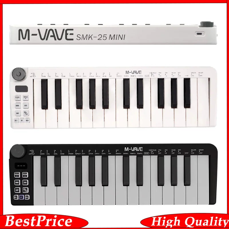 Smk-25Mini MIDI Keyboard Rechargeable 25-Key MIDI Control Keyboard Instrument Mini Portable USB Keyboard MIDI Controller