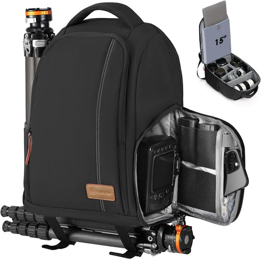 Camera Backpack for Photographers Compact 15L, TB04 Black | 15 Inch Laptop Compartment, Side Access Quick Draw, Anti-Theft Hidden Pocket, Tripod Holder, Rain Cover, Travel-Friendly