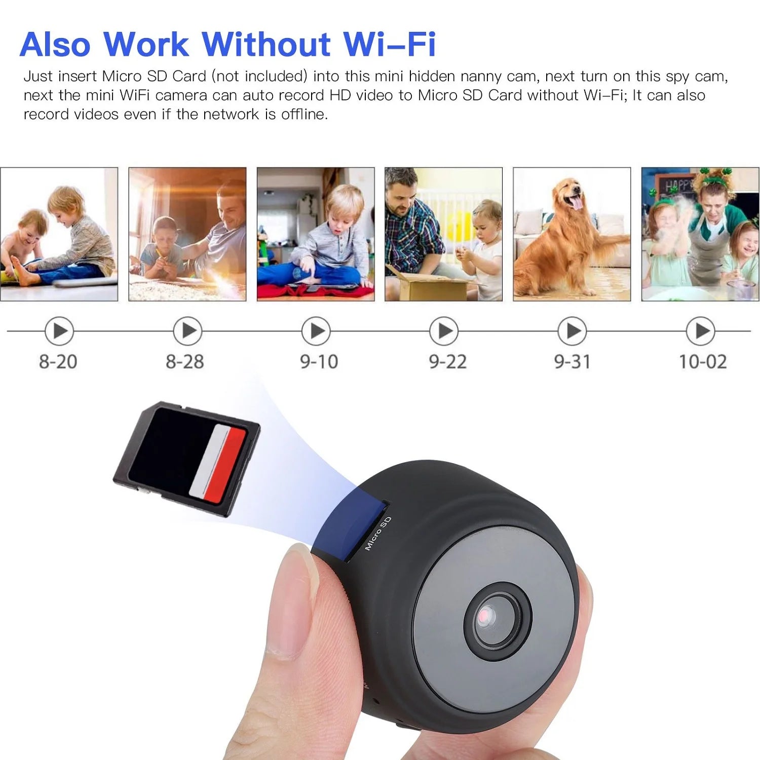 SZDUDU Mini Wireless Security Camera, Full HD 720P Portable Small HD Nanny Cam with Night Vision, Video Record and Motion Detection for Home Car Drone Office and Outdoor Use