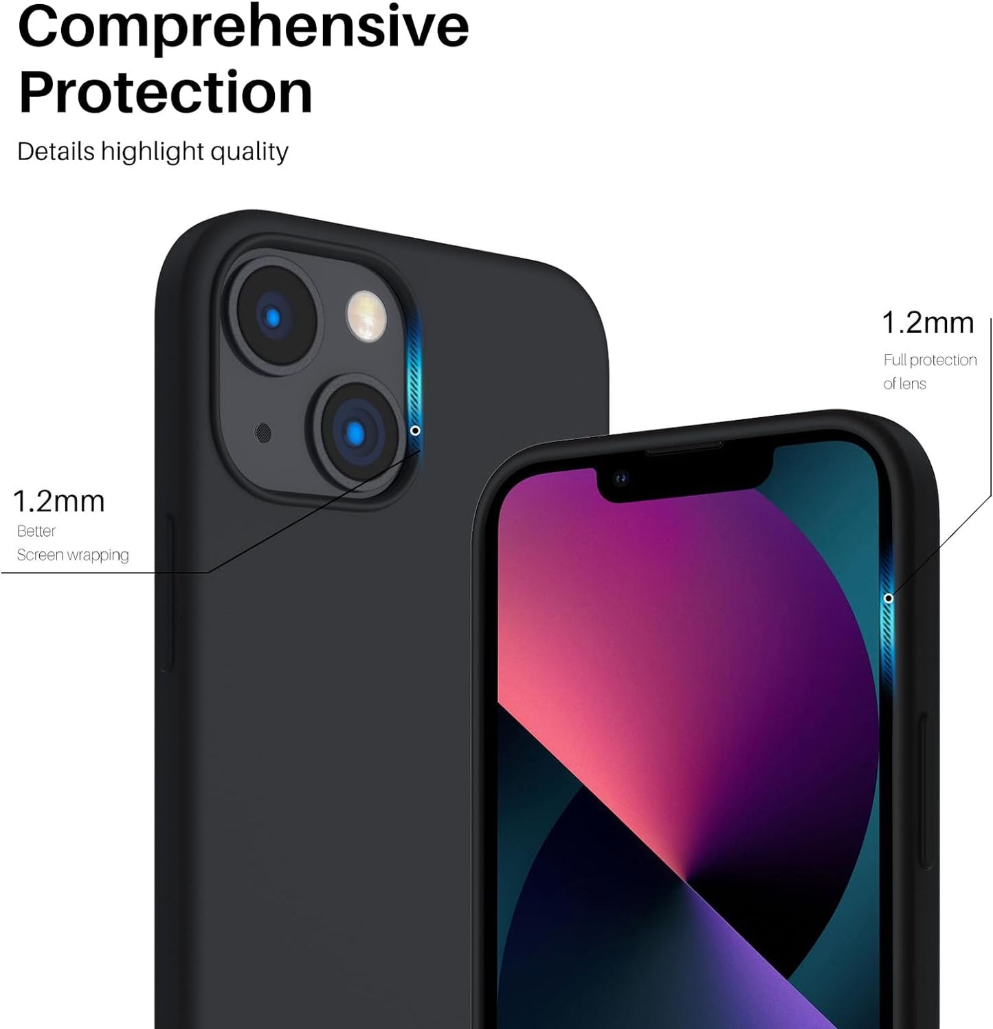 for Iphone 13 Mini Case, Liquid Silicone, Midnight | 4-Layer Liquid Silicone Rubber, Soft Touch Feel, Shockproof Case, Raised Edges, Microfiber Lining