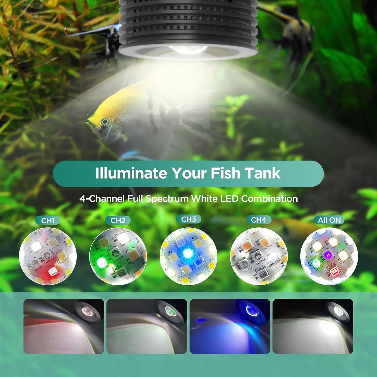 LED Aquarium Light, Planted Tank Light 4 Channels Remote Control 6500K Aquarium LED Lamp for Freshwater Fish Tank Refugium with Gooseneck (A20 Freshwater)