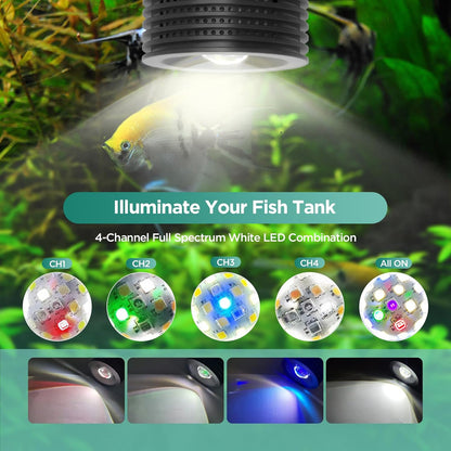 LED Aquarium Light, Planted Tank Light 4 Channels Remote Control 6500K Aquarium LED Lamp for Freshwater Fish Tank Refugium with Gooseneck (A20 Freshwater)