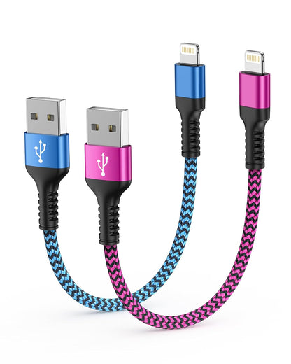 Short Iphone Charger Cord, 1Ft/2Pcs USB a to Lightning Cable Fast Charging | [Apple MFI Certified] Braided Phone Charger Data Sync for Iphone 14 Pro Max 13 12 Pro/11/Xs/Xr/X/Se/8 Plus/7/6S, Ipad for Car