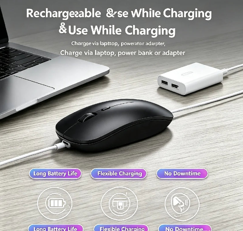 Ergonomic Wireless Gaming Mouse RGB Backlight USB Compatible Rechargeable Silent Backlit Mouse for Laptop PC - Silent Gaming Mic