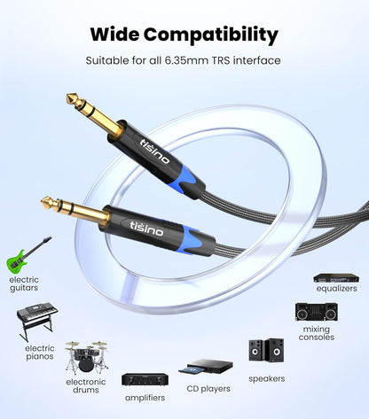 1/4 Inch TRS Cable, Quarter Inch 1/4 TRS Balanced Stereo Audio Cable Male to Male Pro Interconnect Cable Guitar Cable, Nylon Braid - 3 FT