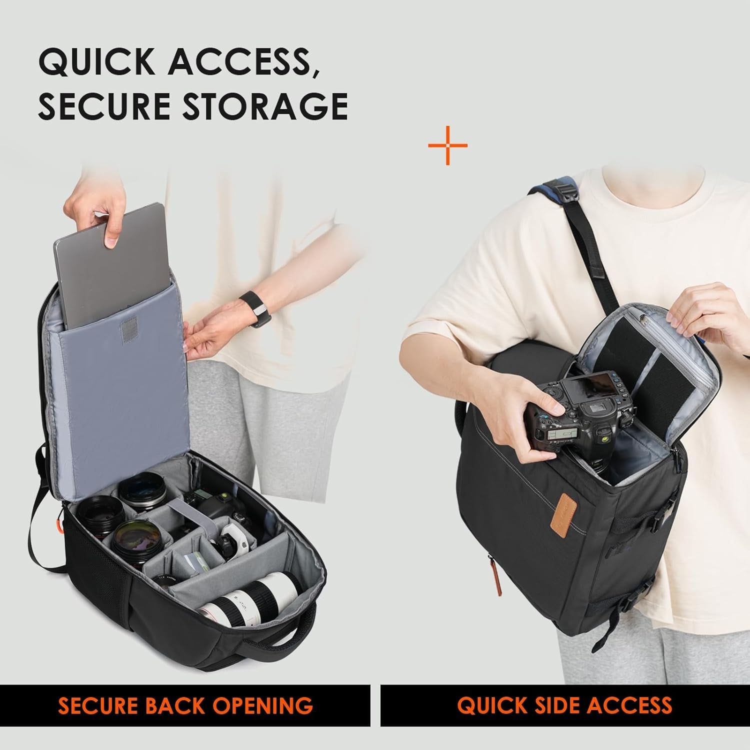 Camera Backpack for Photographers Compact 15L, TB04 Black | 15 Inch Laptop Compartment, Side Access Quick Draw, Anti-Theft Hidden Pocket, Tripod Holder, Rain Cover, Travel-Friendly
