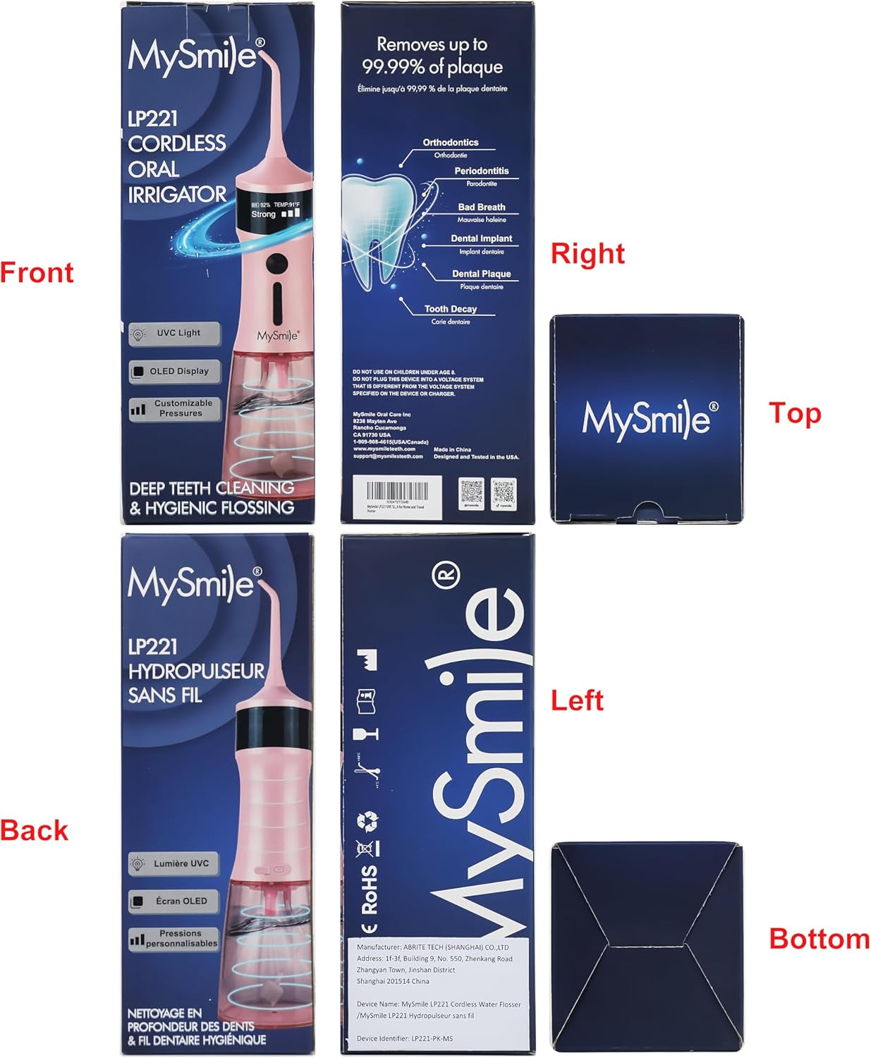 LP221 Cordless Water Flossers for Teeth W/Uvc Light & OLED Display | 335ML 4 Modes Water Jet Dental Picks for Teeth Cleaning, Water Flossing, Gum & Braces Care, Home & Travel Use