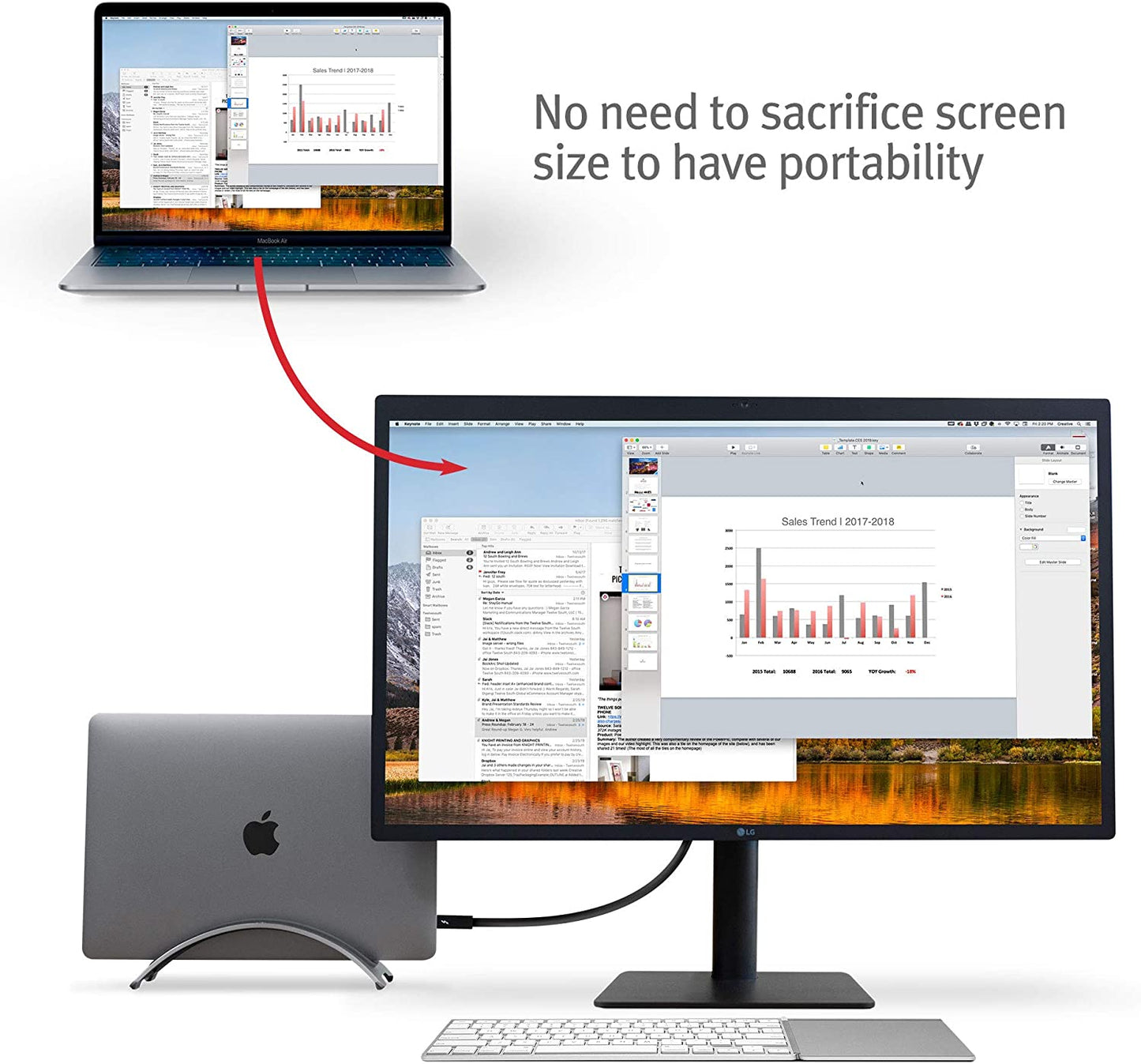 Bookarc for Macbook, Space-Saving Vertical Desktop Stand, Grey | Compact Laptop Stand for Comfortable Desktop Setup, Saves Space While Allowing Connection to Larger Display, Silicone Insert