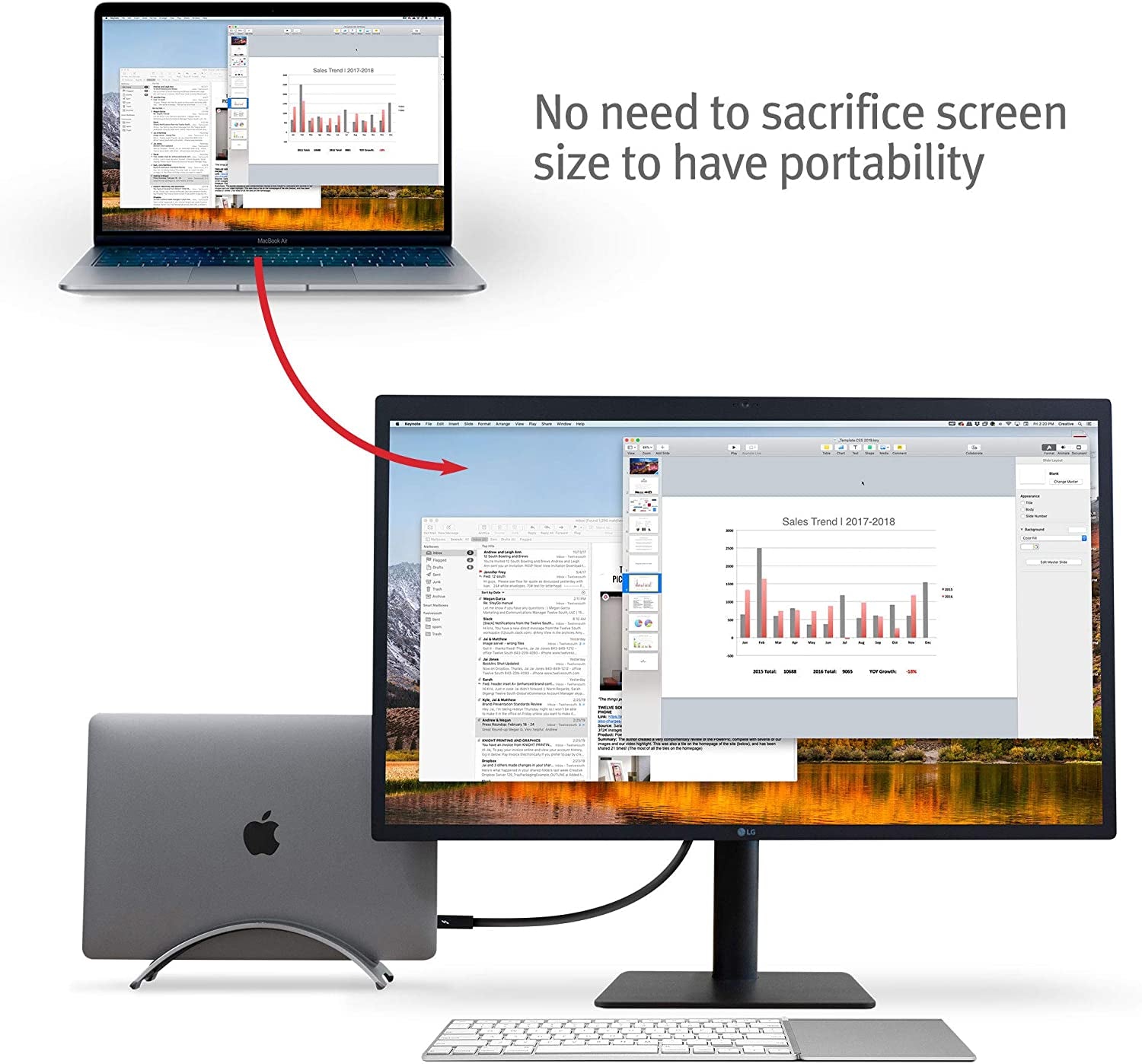 Bookarc for Macbook, Space-Saving Vertical Desktop Stand, Grey | Compact Laptop Stand for Comfortable Desktop Setup, Saves Space While Allowing Connection to Larger Display, Silicone Insert