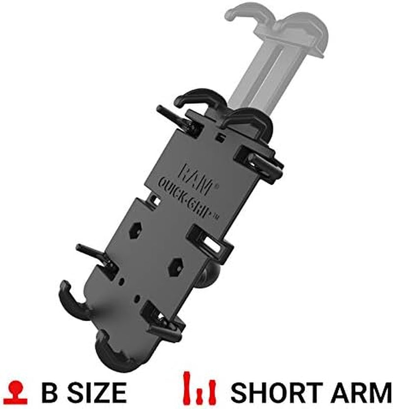 Quick-Grip XL Phone Mount with Handlebar U-Bolt Base | B Size 1" Ball with Short Arm, Fits Motorcycles, Atvs, Utvs and Bikes, for Large Smartphones