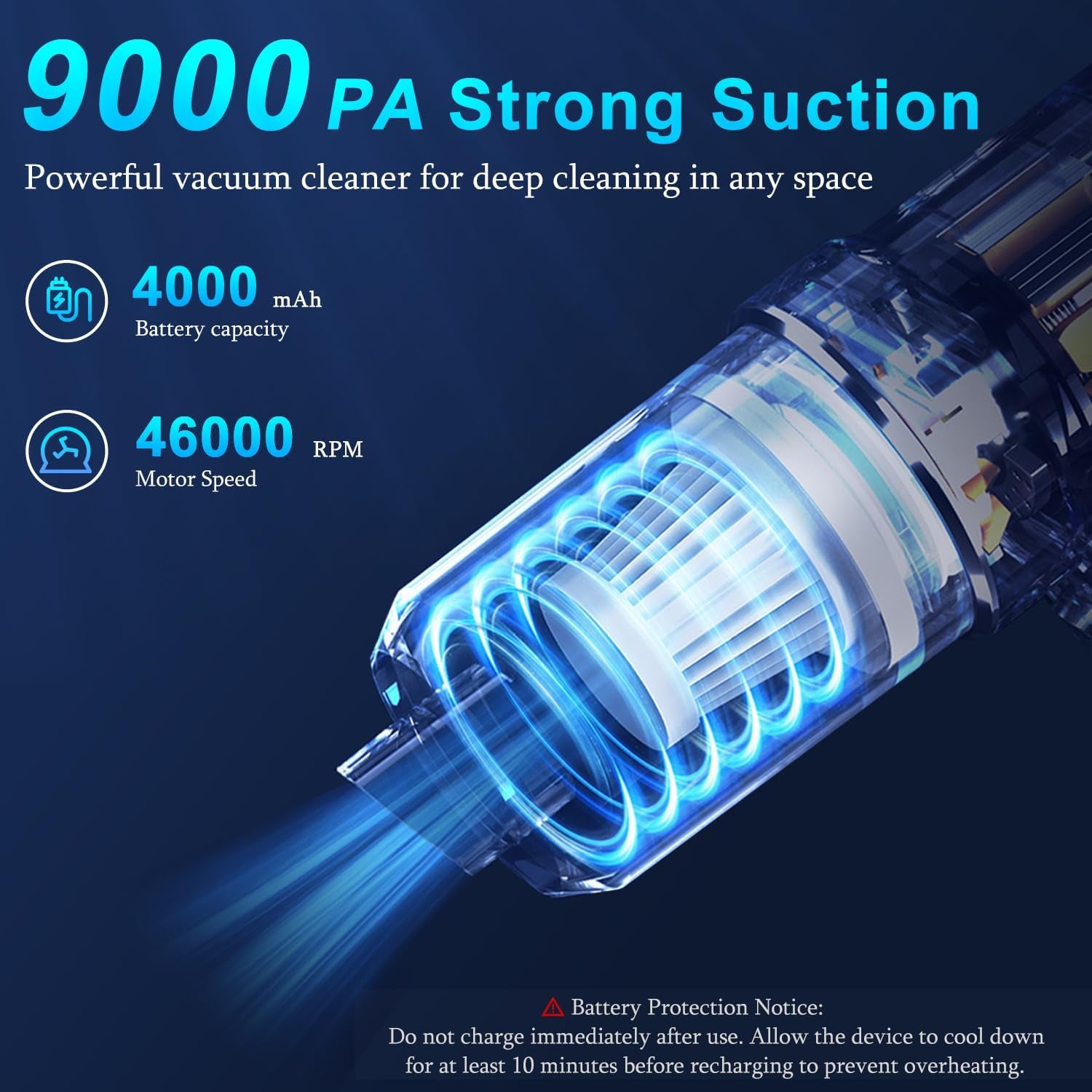 Handheld Car Vacuum Cleaner, Hand Held Vacuum Cleaner and Air Duster | 9000PA Strong Suction, Cordless, 120W High Power, Multi-Nozzles & LED Light, for Home, Car, Office, Pet