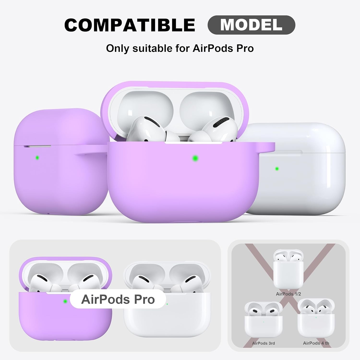 For Airpods Pro 2 Case, Soft Silicone Protective Cover with Keychain and Cleaning Pen, Compatible with Airpods Pro 2Nd/1St Generation, Supports Wireless Charging, Lavender