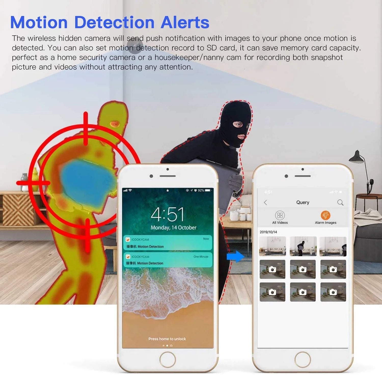 SZDUDU Mini Wireless Security Camera, Full HD 720P Portable Small HD Nanny Cam with Night Vision, Video Record and Motion Detection for Home Car Drone Office and Outdoor Use
