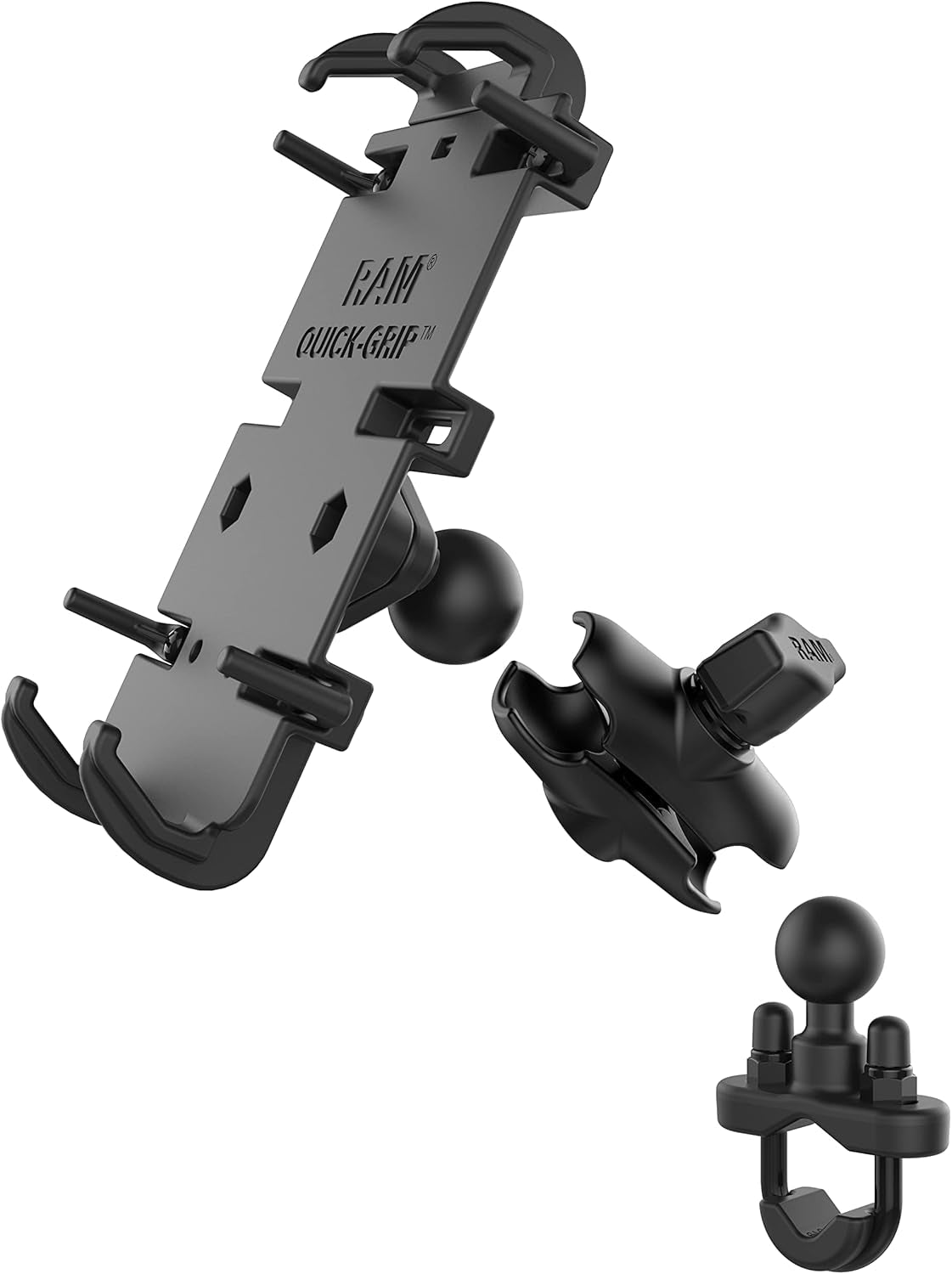 Quick-Grip XL Phone Mount with Handlebar U-Bolt Base | B Size 1" Ball with Short Arm, Fits Motorcycles, Atvs, Utvs and Bikes, for Large Smartphones