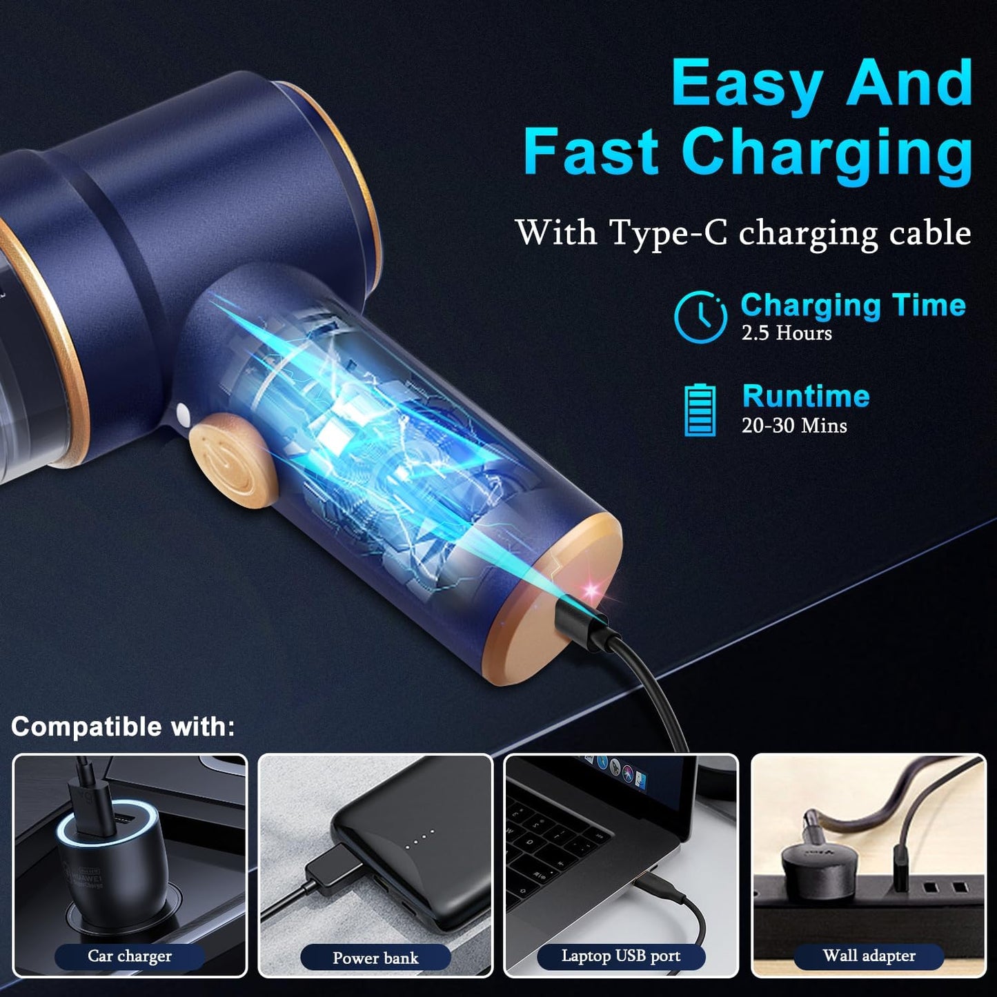 Handheld Car Vacuum Cleaner, Hand Held Vacuum Cleaner and Air Duster | 9000PA Strong Suction, Cordless, 120W High Power, Multi-Nozzles & LED Light, for Home, Car, Office, Pet