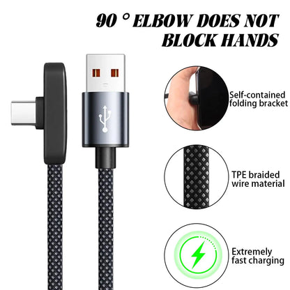 100W Fast Charging Cable Right Angle 90 Degree USB C Type C Data Cord Mobile Phone Fast Charging Data Cable for Iphonesamsung MI