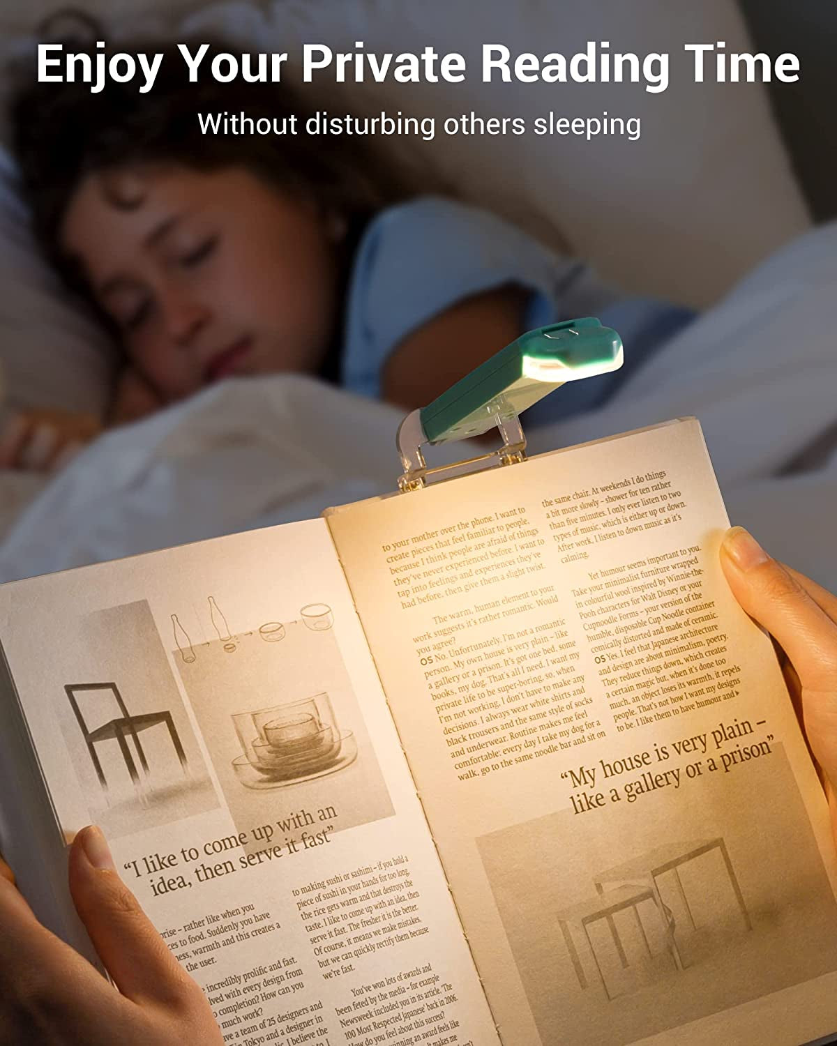 Book Reading Light with Clip, USB Rechargeble Booklight (Blue) | Brightness Adjustable, Amber & Warm White Glow, Flexible Lighting Angle, Sleep Aid Light for Kids, Bookworms, Adults